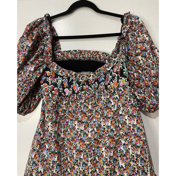 For Love & Lemons Hudson Mini Dress Black Floral Size Medium NWT Stretchy Back - Picture 6 of 15